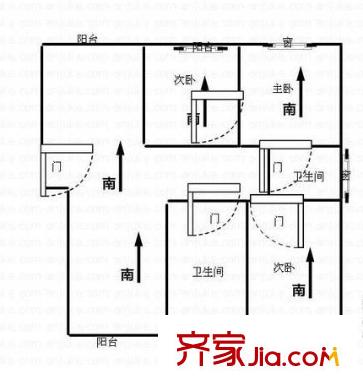 江陵小區(qū)戶型圖戶型圖 3室2廳2衛(wèi)1廚