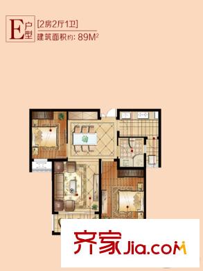 優(yōu)公館戶型圖3、7#E戶型標(biāo)準(zhǔn)層 2室2廳1衛(wèi)1廚