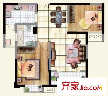 衡山城三期27#、28#樓E1戶型圖（已售完） 2室2廳1衛(wèi)1廚