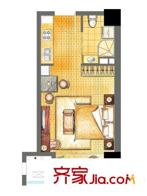 衡山城三期25#樓公寓C4戶型 1室1廳1衛(wèi)1廚