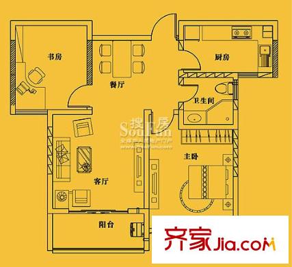 陽(yáng)光水世界多維小高層戶(hù)型圖(二) 2室2廳1衛(wèi)