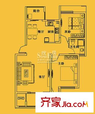 陽(yáng)光水世界雅適多層戶(hù)型圖(二) 2室2廳1衛(wèi)