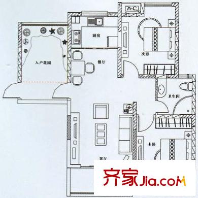 陽(yáng)光水世界戶(hù)型圖 B-3 2室2廳1衛(wèi)1廚