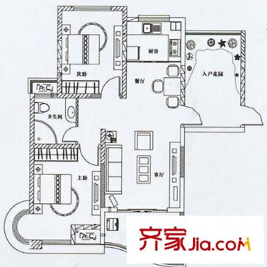 陽(yáng)光水世界戶(hù)型圖 B-1 2室2廳1衛(wèi)1廚