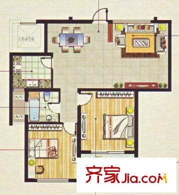 陽光水世界五期A-20號、A-13號、A-7號樓J戶型 2室2廳1衛(wèi)1廚