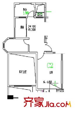 弘景灣戶(hù)型圖一期2#7層、9層標(biāo)準(zhǔn)層C2戶(hù)型圖 1室1廳1衛(wèi)1廚