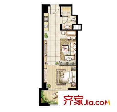 昆山香溢紫郡一期soho戶型 1室1廳1衛(wèi)1廚