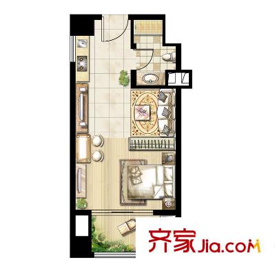 昆山香溢紫郡一期soho戶型 1室1廳1衛(wèi)1廚