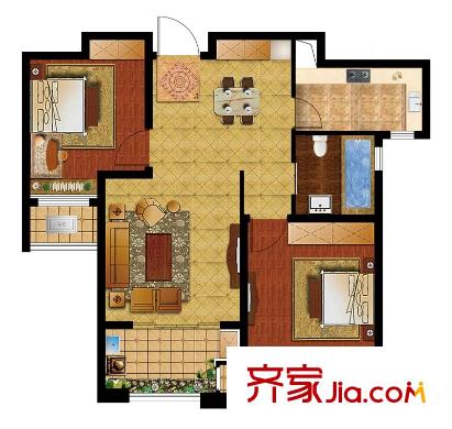 昆山香溢紫郡一期6號樓、8號樓、9號樓A2戶型 2室2廳1衛(wèi)1廚