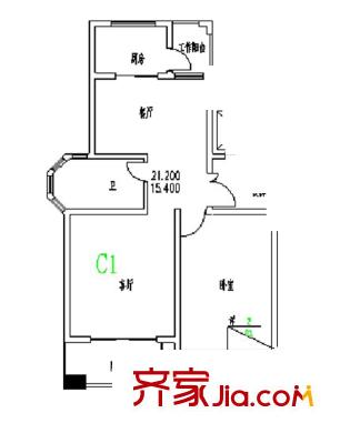 弘景灣戶(hù)型圖一期2#6、8層標(biāo)準(zhǔn)層C1戶(hù)型圖 1室2廳1衛(wèi)1廚