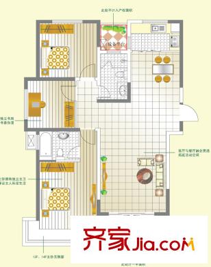 弘景灣戶(hù)型圖一期1#標(biāo)準(zhǔn)層A戶(hù)型 3室2廳1衛(wèi)1廚