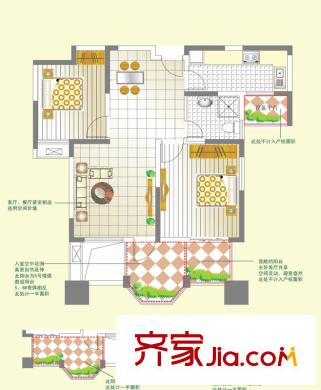 弘景灣戶(hù)型圖一期5#6#標(biāo)準(zhǔn)層I戶(hù)型 2室2廳1衛(wèi)1廚