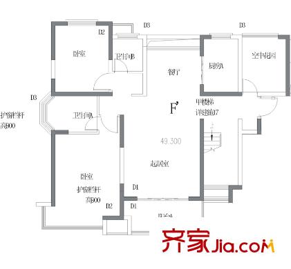 弘景灣戶(hù)型圖一期4#7#17層標(biāo)準(zhǔn)層F戶(hù)型 4室3廳4衛(wèi)1廚