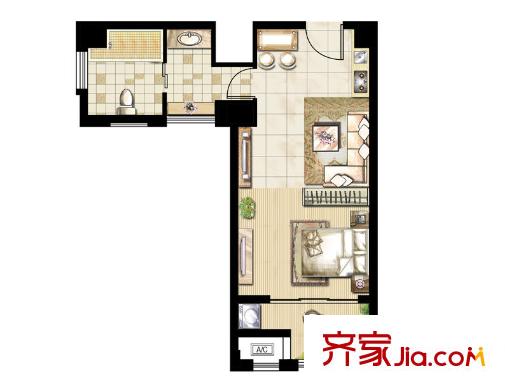 昆山香溢紫郡一期soho戶型 1室1廳1衛(wèi)1廚
