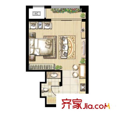 昆山香溢紫郡一期soho戶型 1室1廳1衛(wèi)1廚