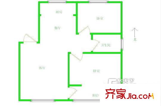 湖濱華城富貴苑戶型圖戶型圖 2室2廳1衛(wèi)1廚