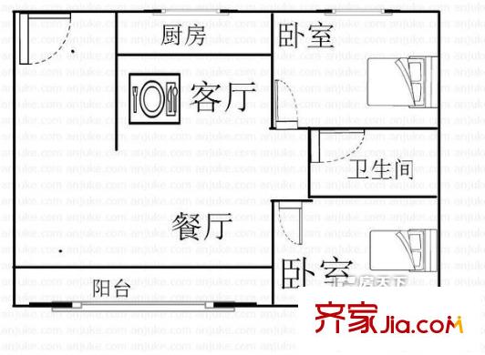 湖濱華城富貴苑戶型圖戶型圖 2室2廳1衛(wèi)1廚