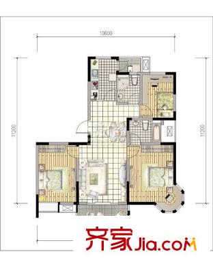 金藏?；▓@戶型圖戶型圖 3室2廳2衛(wèi)1廚