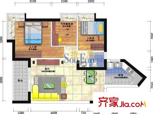 金藏?；▓@戶型圖戶型圖 3室2廳1衛(wèi)1廚