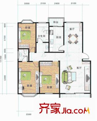 長盛花園戶型圖戶型圖 3室2廳2衛(wèi)1廚