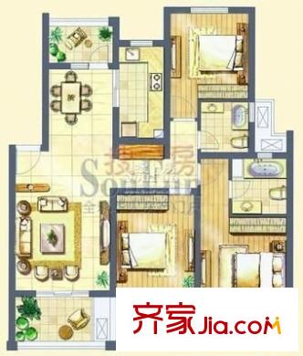 高浜三村戶型圖戶型圖 3室2廳1衛(wèi)1廚