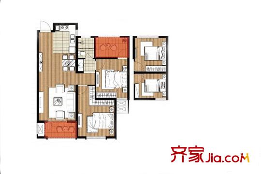 偉業(yè)迎春麗家戶型圖一期1#4#8#標(biāo)準(zhǔn)層B1戶型 3室2廳2衛(wèi)1廚