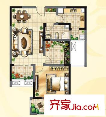 常發(fā)香城灣D 1室2廳1衛(wèi)1廚