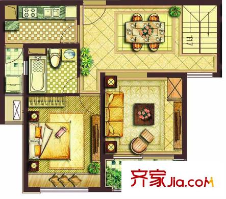 綠地21新城1房戶型圖（已售罄） 1室2廳1衛(wèi)1廚