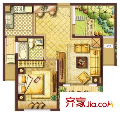 綠地21新城時(shí)尚格調(diào)1+1戶型圖（已售罄） 1室1廳1衛(wèi)1廚