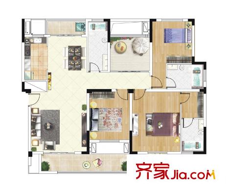 建邦華府戶型圖6-9#D戶型 3室2廳2衛(wèi)1廚