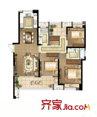 水岸清華?瀚宮10#標(biāo)準(zhǔn)層?xùn)|邊01室戶型 3室2廳2衛(wèi)1廚