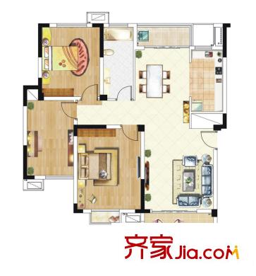 建邦華府戶型圖15#B戶型 3室2廳1衛(wèi)1廚