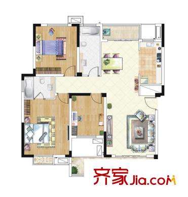 建邦華府戶型圖1#C戶型 2室2廳2衛(wèi)1廚