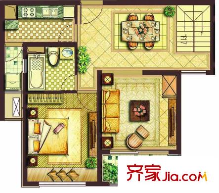 綠地21新城1室戶型圖（已售罄） 1室2廳1衛(wèi)1廚
