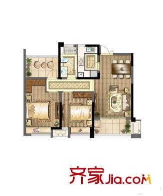 水岸清華?瀚宮10#標(biāo)準(zhǔn)層?xùn)|邊02室戶型 2室2廳1衛(wèi)1廚