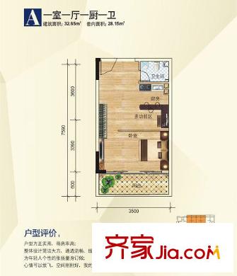 繁花中心公寓戶型圖戶型圖 1室1廳1衛(wèi)1廚