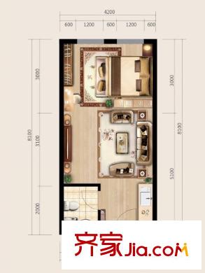 繁花中心公寓戶型圖戶型圖 1室1廳1衛(wèi)1廚