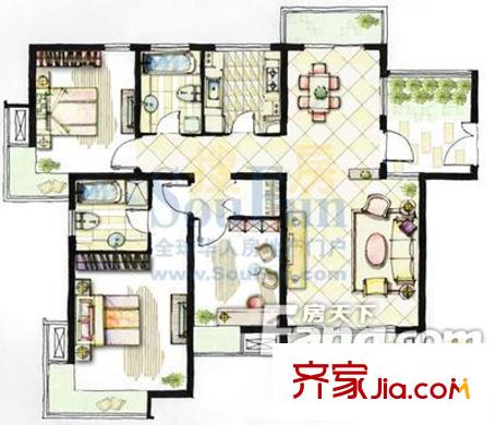 翡翠家園戶型圖戶型圖 3室2廳2衛(wèi)1廚