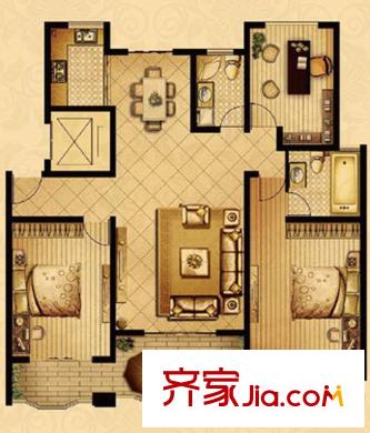 星寶花園戶型圖一期45#標(biāo)準(zhǔn)層D戶型 3室2廳2衛(wèi)1廚