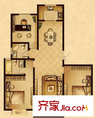 星寶花園戶型圖一期20#28#32#標(biāo)準(zhǔn)層F戶型 3室2廳2衛(wèi)1廚