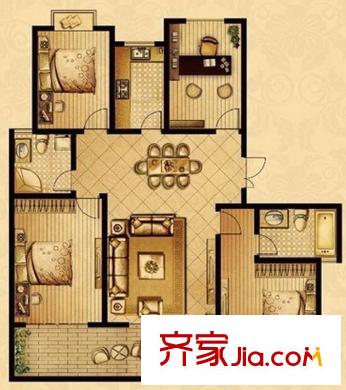 星寶花園戶型圖一期35、36號(hào)樓標(biāo)準(zhǔn)層G戶型 4室2廳2衛(wèi)1廚