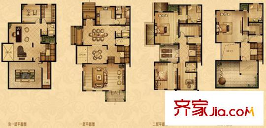 星寶花園戶型圖一期8#雙拼別墅戶型 4室2廳4衛(wèi)1廚