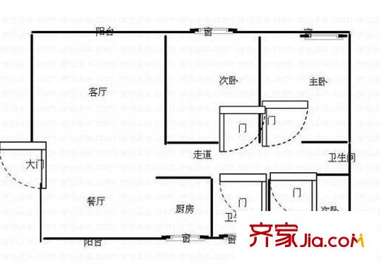 江城花園戶型圖戶型圖 3室2廳2衛(wèi)1廚