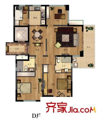 恒熙湖庭戶型圖D戶型標準層 4室2廳2衛(wèi)1廚