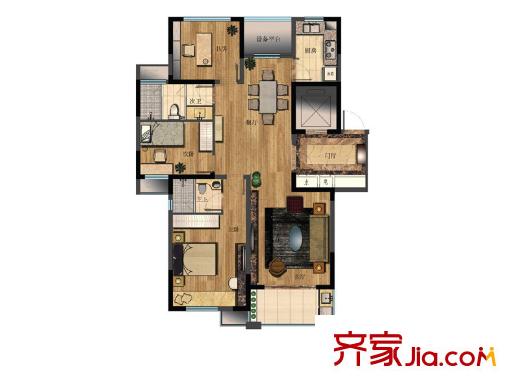 恒熙湖庭戶型圖102#標準層C戶型 3室2廳2衛(wèi)1廚