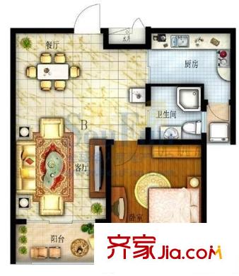 映月花園戶型圖戶型圖 1室2廳1衛(wèi)1廚