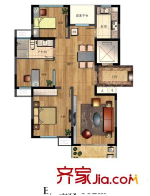恒熙湖庭戶型圖B戶型標準層 3室2廳1衛(wèi)1廚