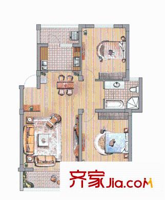 中惠晨曦印象三期戶型圖C 2室2廳1衛(wèi)1廚