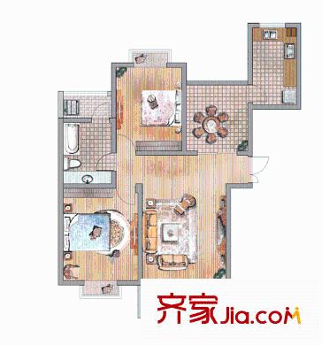 中惠晨曦印象三期戶型圖F 2室2廳1衛(wèi)1廚