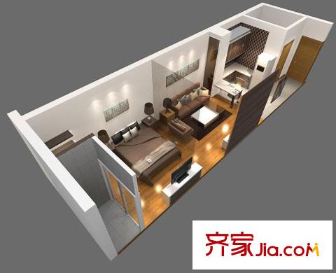 派客公寓戶型圖一期1#樓公寓標準層C戶型 1室1廳1衛(wèi)1廚